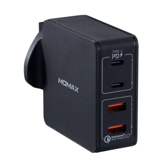Momax One Plug 4-Port Type-C + Qc3.0 Fast Charger Black